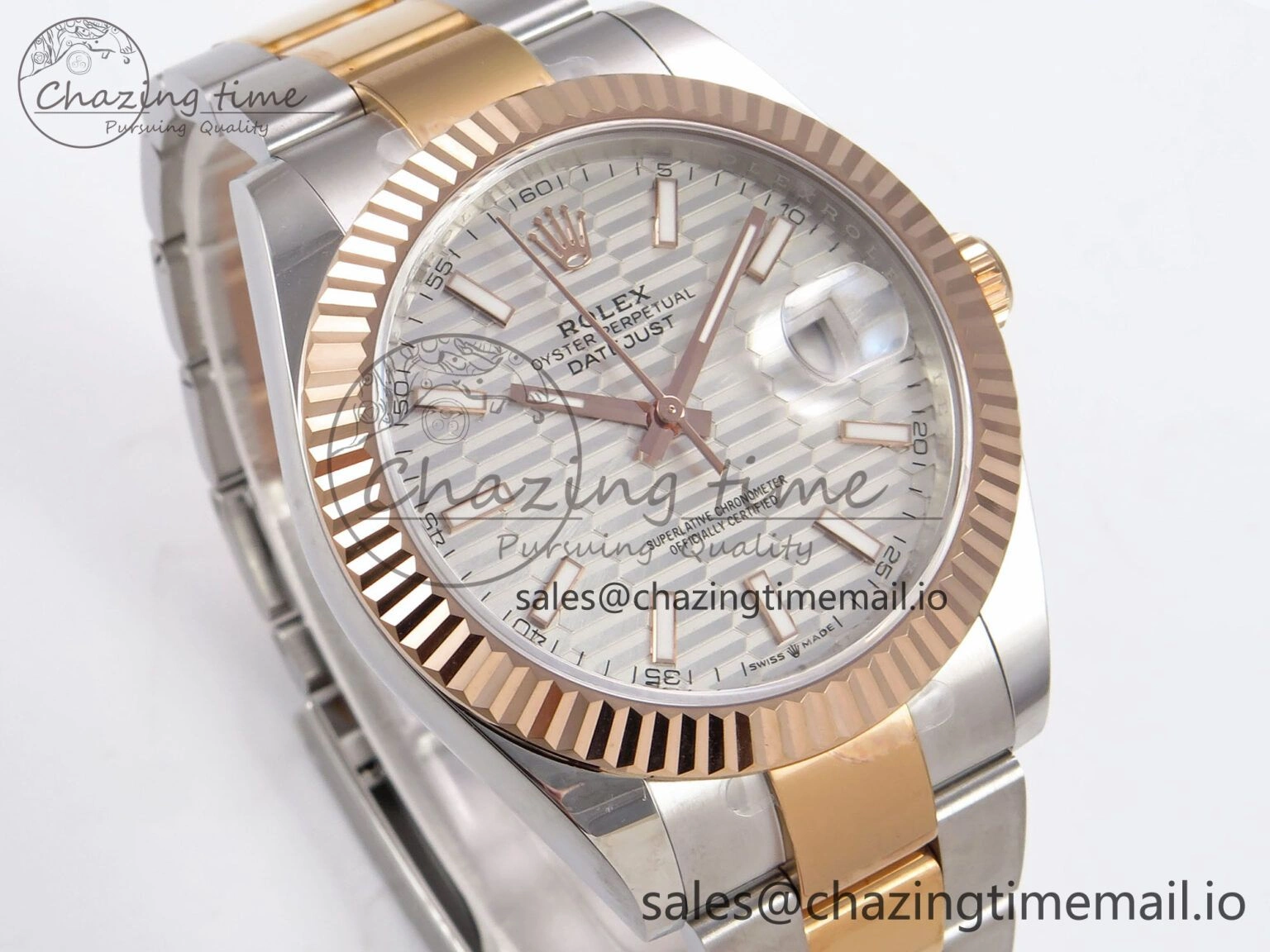 DateJust 41 126331 EWEF Best Edition Silver Textured Dial on SS RG Oyster Bracelet A3235
