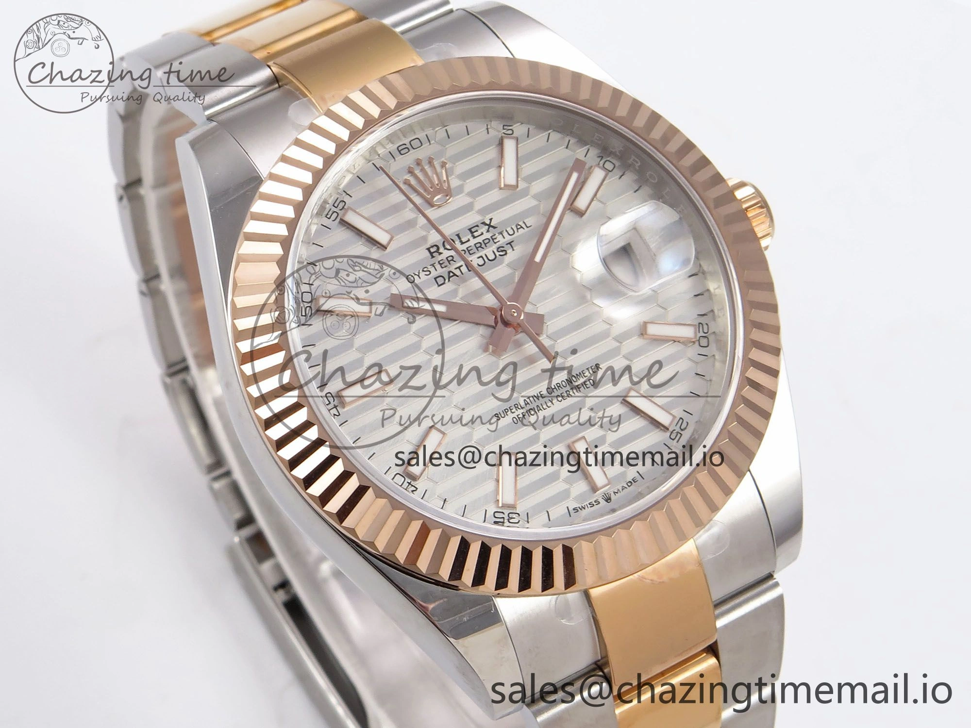 DateJust 41 126331 EWEF Best Edition Silver Textured Dial on SS RG Oyster Bracelet A3235