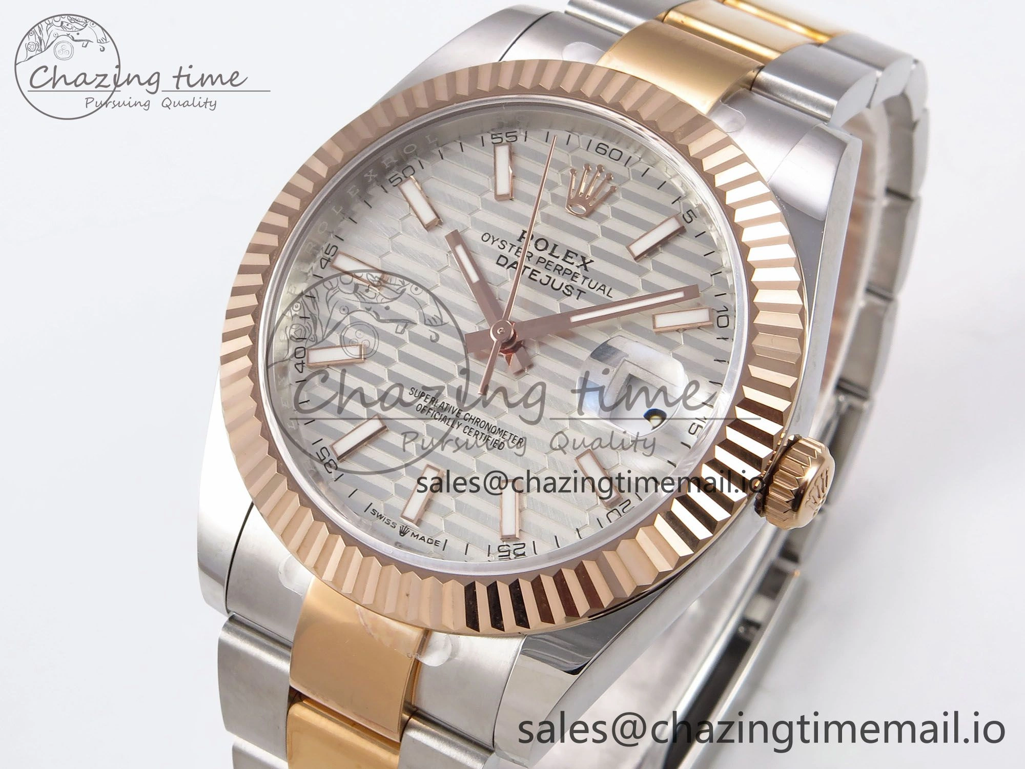 DateJust 41 126331 EWEF Best Edition Silver Textured Dial on SS RG Oyster Bracelet A3235
