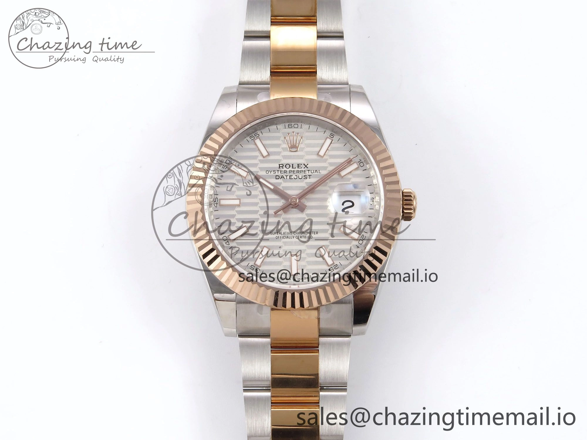 DateJust 41 126331 EWEF Best Edition Silver Textured Dial on SS RG Oyster Bracelet A3235