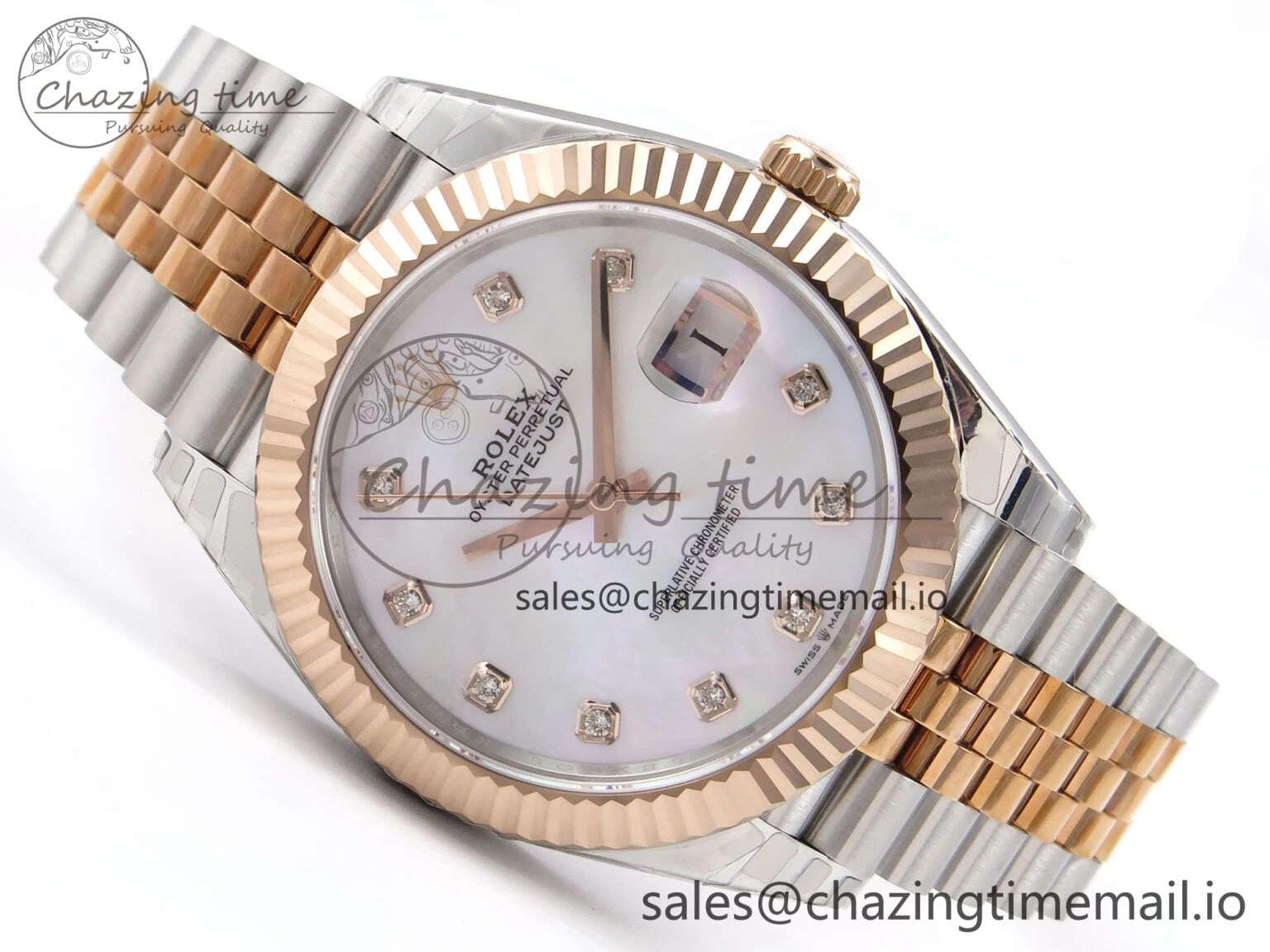 DateJust 41 126331 EWEF Best Edition White MOP Dial on SS RG Jubilee Bracelet A3235