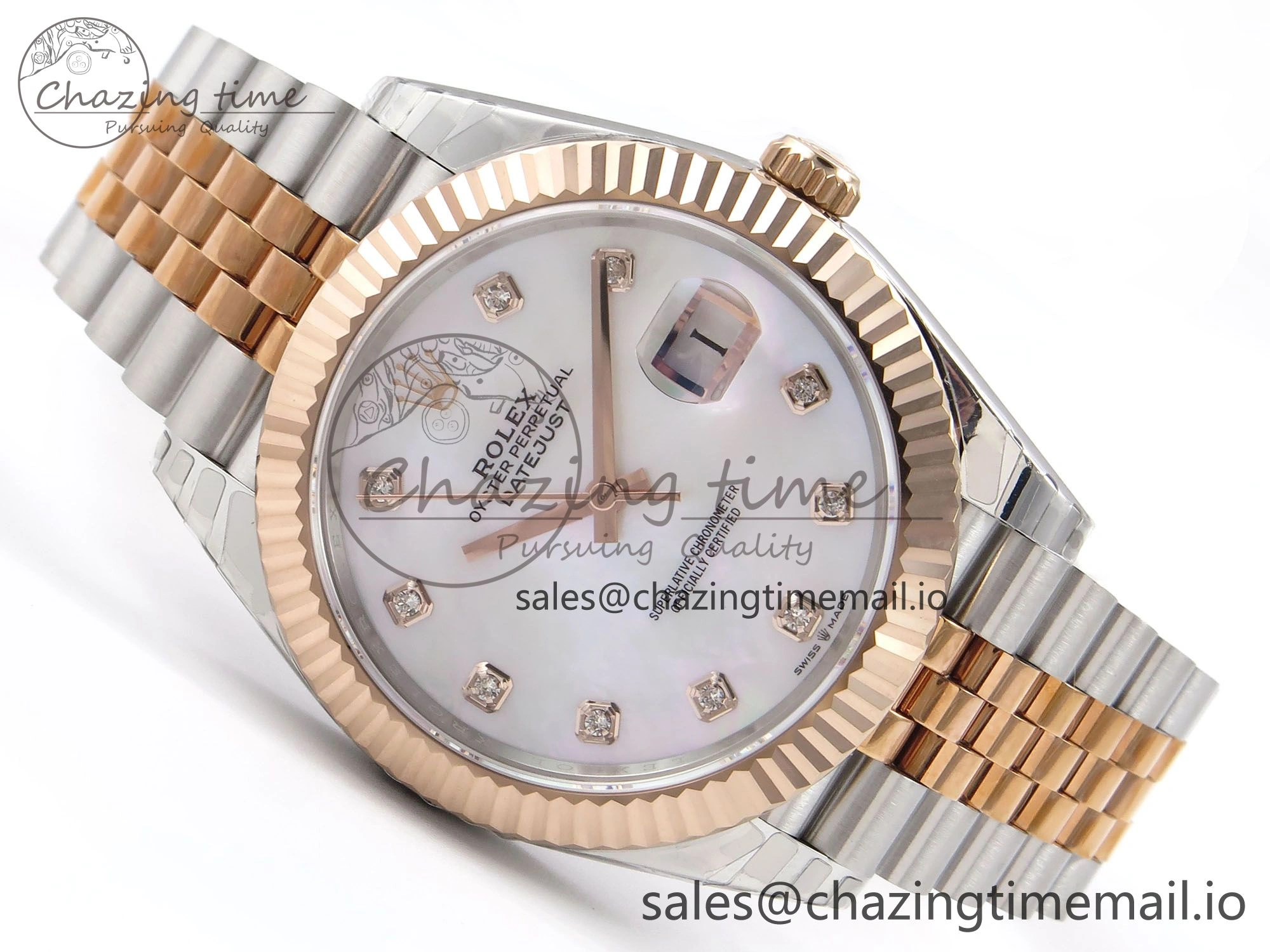 DateJust 41 126331 EWEF Best Edition White MOP Dial on SS RG Jubilee Bracelet A3235