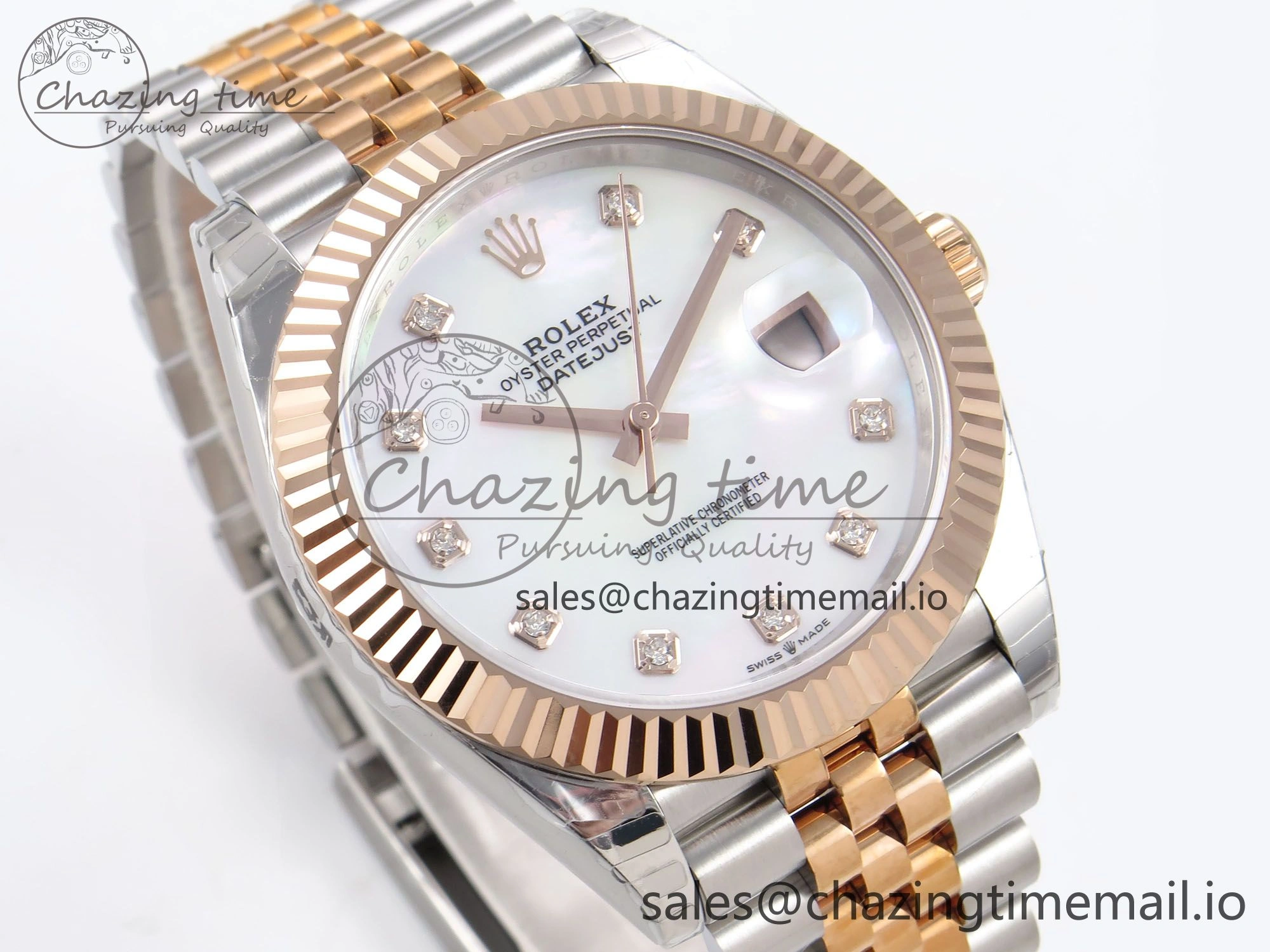 DateJust 41 126331 EWEF Best Edition White MOP Dial on SS RG Jubilee Bracelet A3235