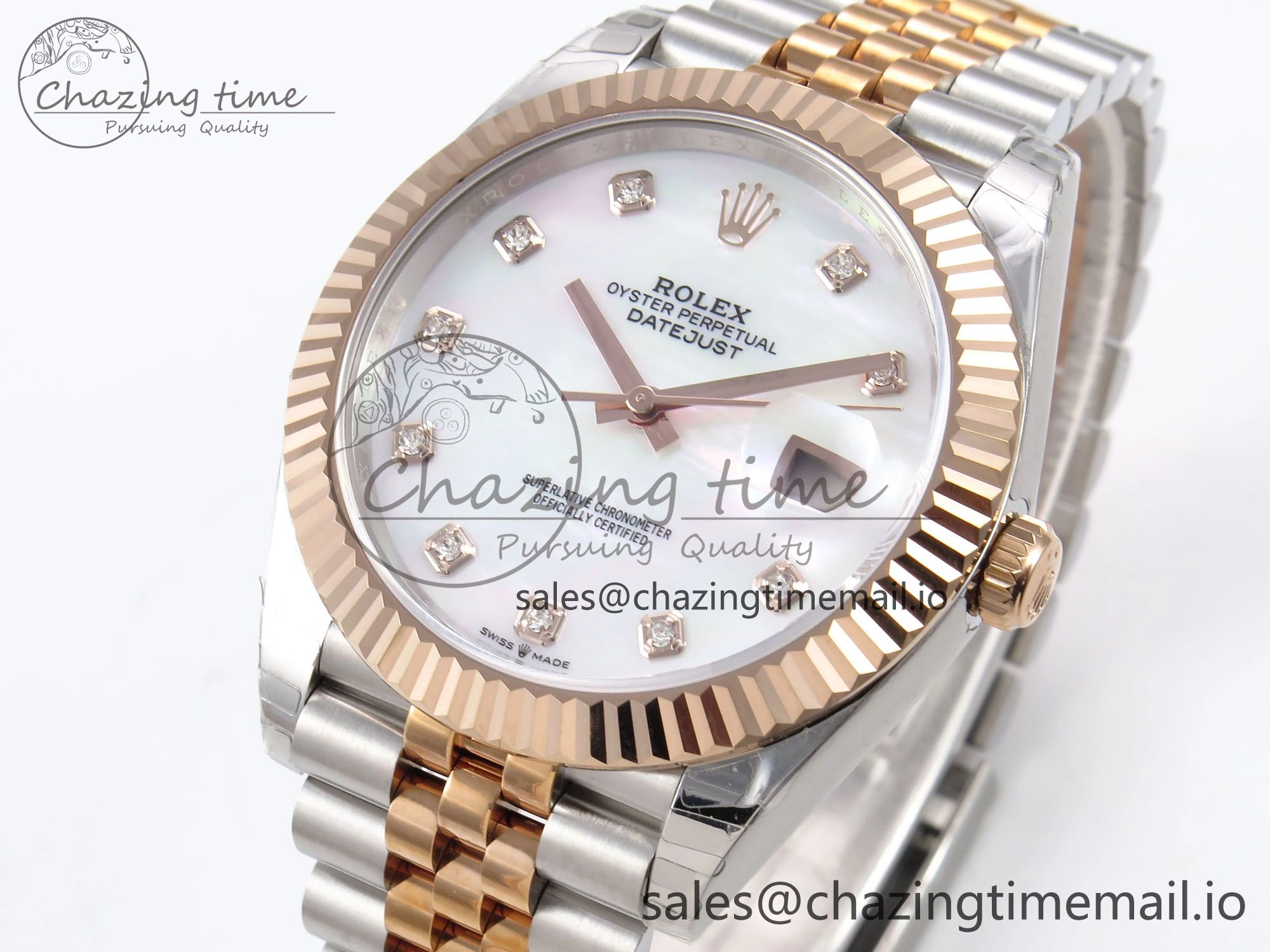 DateJust 41 126331 EWEF Best Edition White MOP Dial on SS RG Jubilee Bracelet A3235