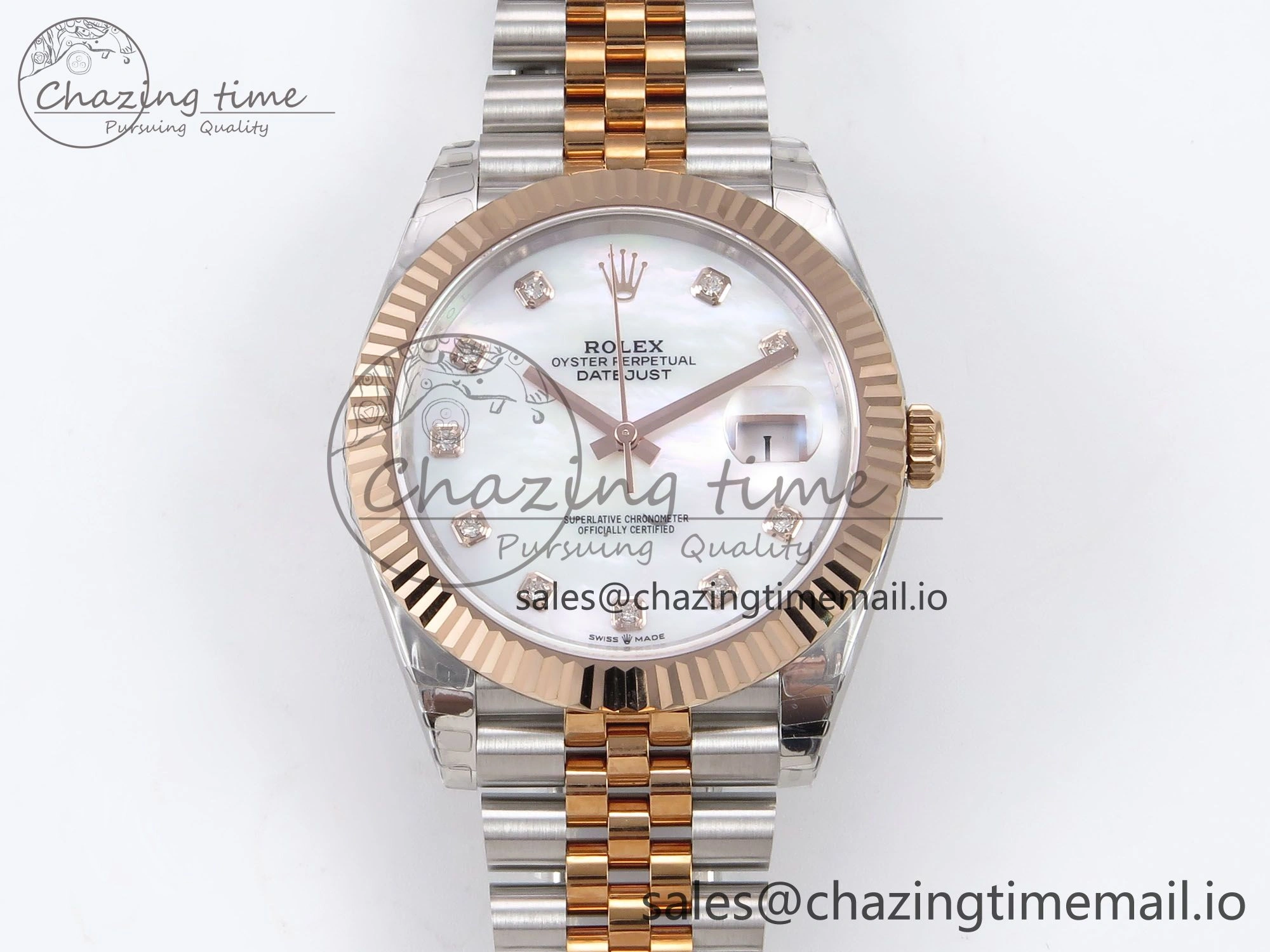 DateJust 41 126331 EWEF Best Edition White MOP Dial on SS RG Jubilee Bracelet A3235