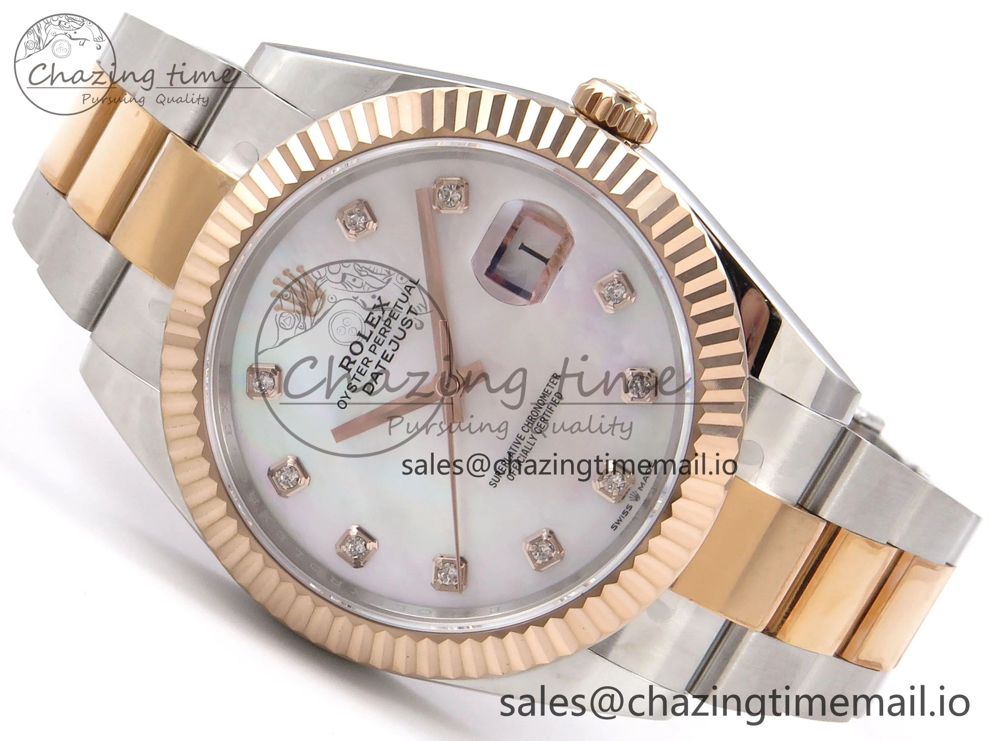 DateJust 41 126331 EWEF Best Edition White MOP Dial on SS RG Oyster Bracelet A3235