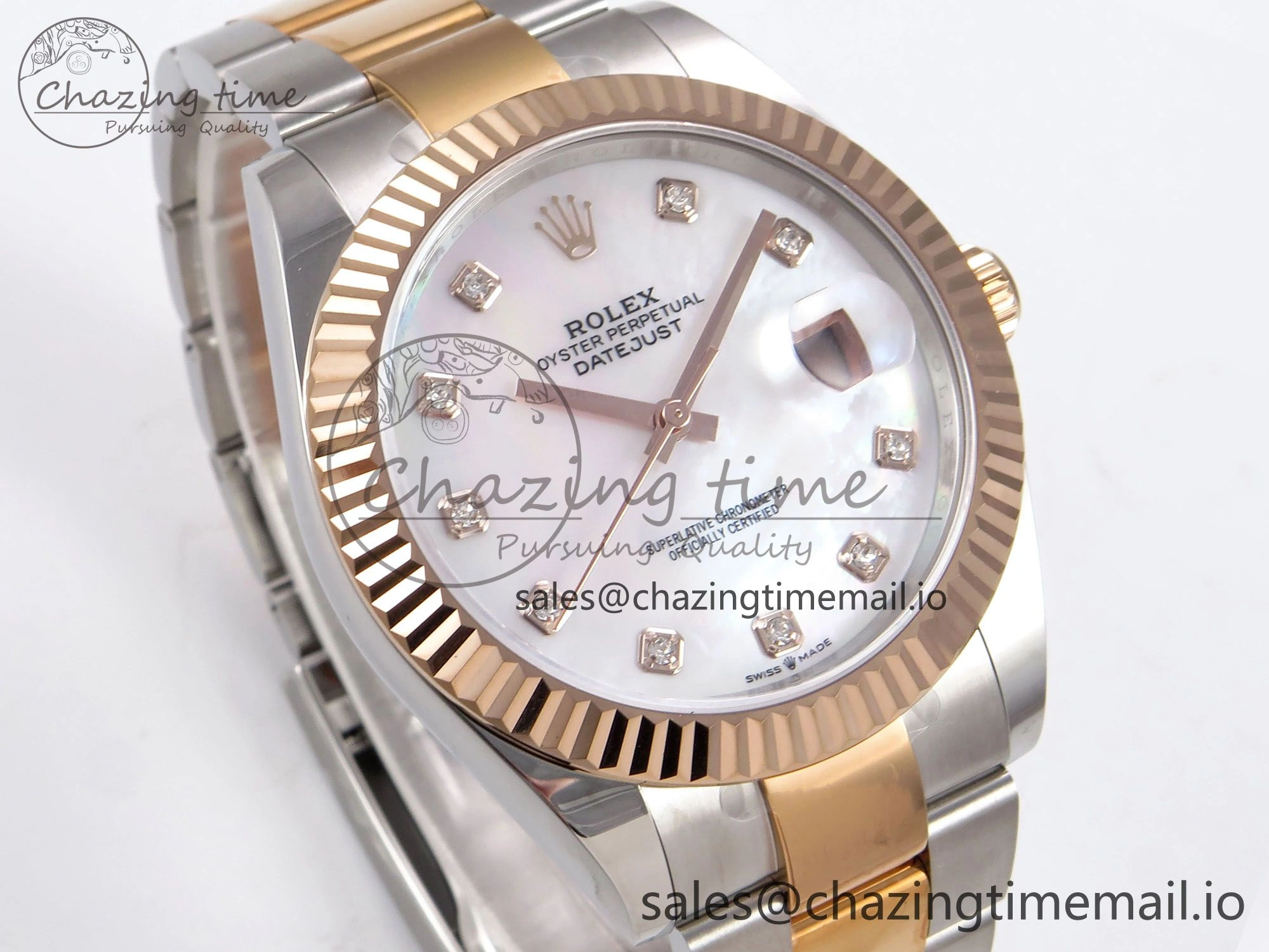 DateJust 41 126331 EWEF Best Edition White MOP Dial on SS RG Oyster Bracelet A3235