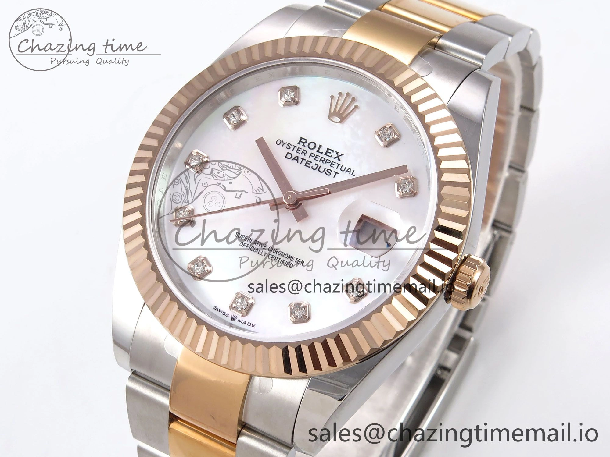 DateJust 41 126331 EWEF Best Edition White MOP Dial on SS RG Oyster Bracelet A3235