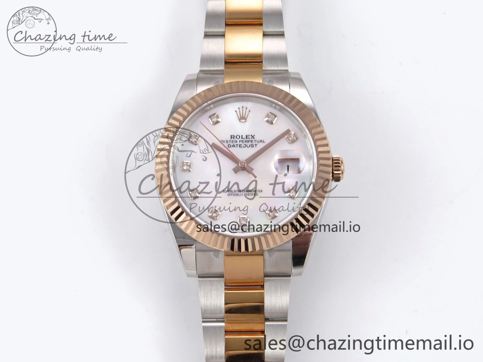 DateJust 41 126331 EWEF Best Edition White MOP Dial on SS RG Oyster Bracelet A3235