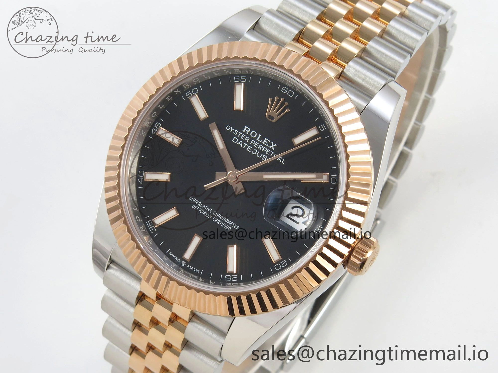 DateJust 41 126331 SS RG ARF 1:1 Best Edition Black Stick Dial on Jubilee Bracelet SH3235 (Weighted)