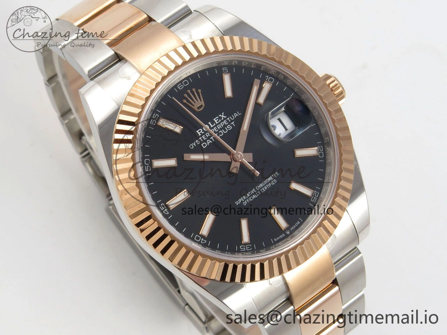DateJust 41 126331 SS RG ARF 1:1 Best Edition Black Stick Dial on Oyster Bracelet SH3235 (Weighted)
