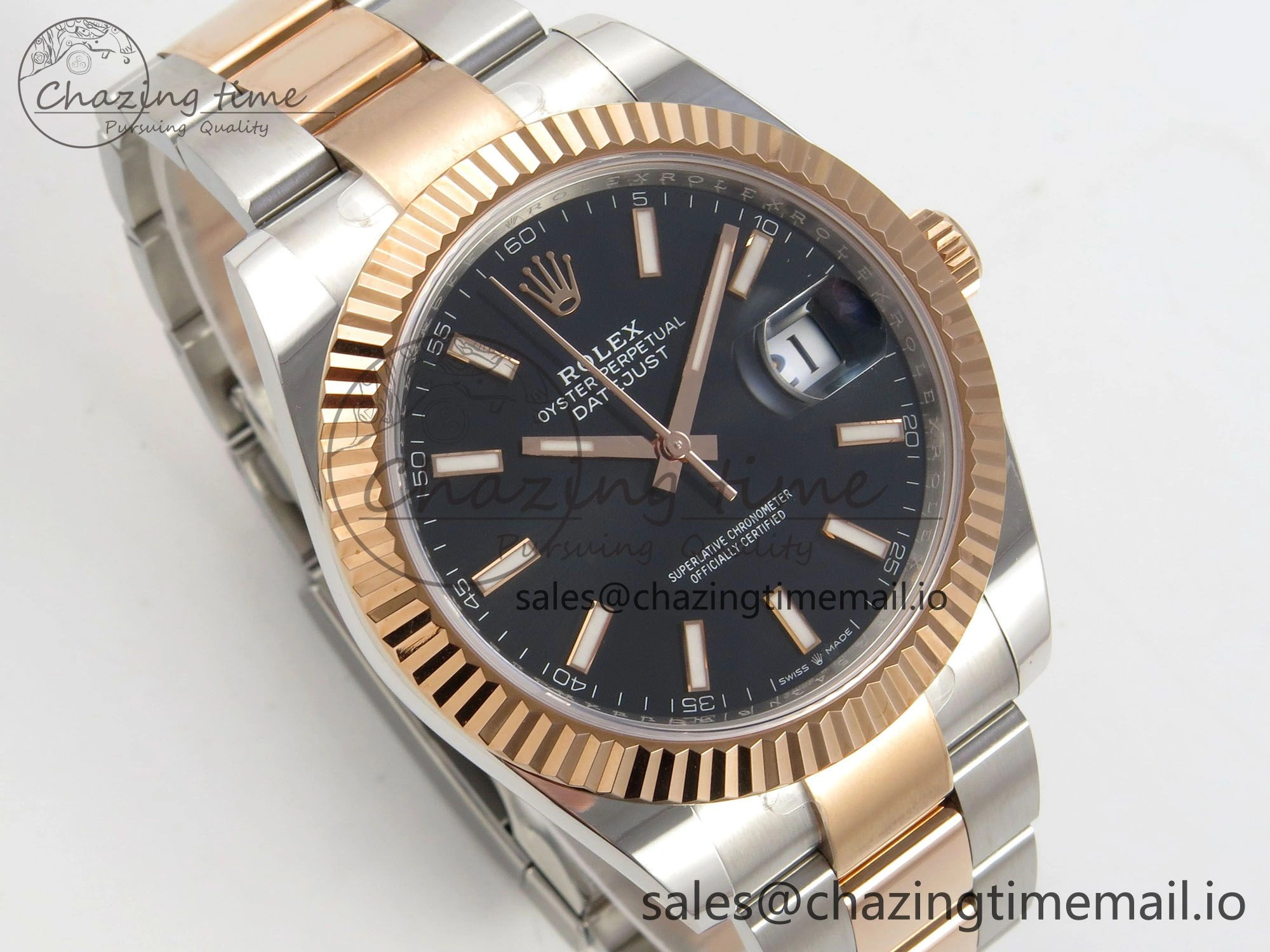 DateJust 41 126331 SS RG ARF 1:1 Best Edition Black Stick Dial on Oyster Bracelet SH3235 (Weighted)