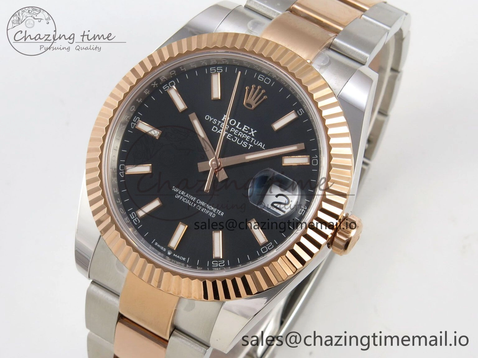 DateJust 41 126331 SS RG ARF 1:1 Best Edition Black Stick Dial on Oyster Bracelet SH3235 (Weighted)