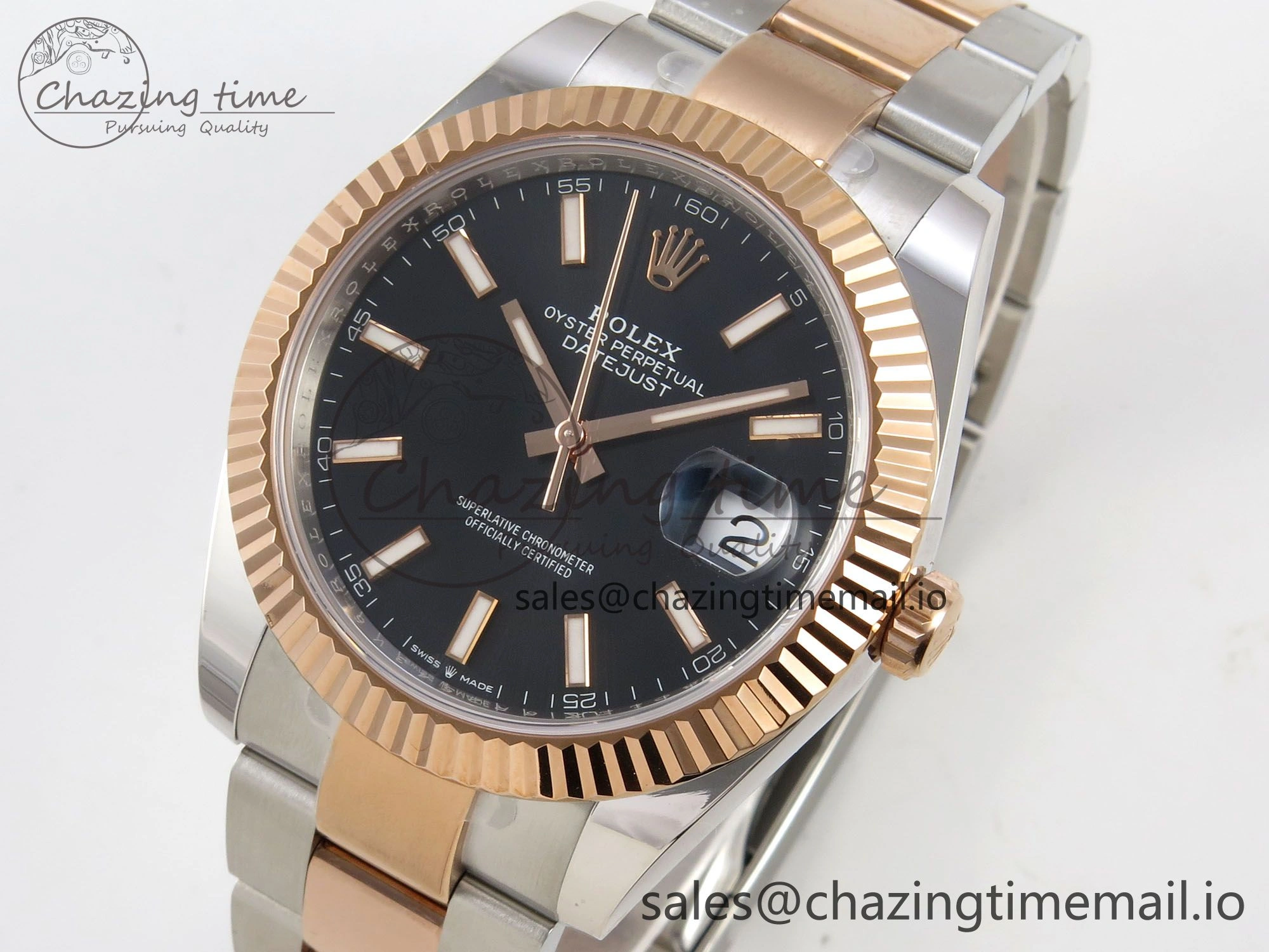 DateJust 41 126331 SS RG ARF 1:1 Best Edition Black Stick Dial on Oyster Bracelet SH3235 (Weighted)