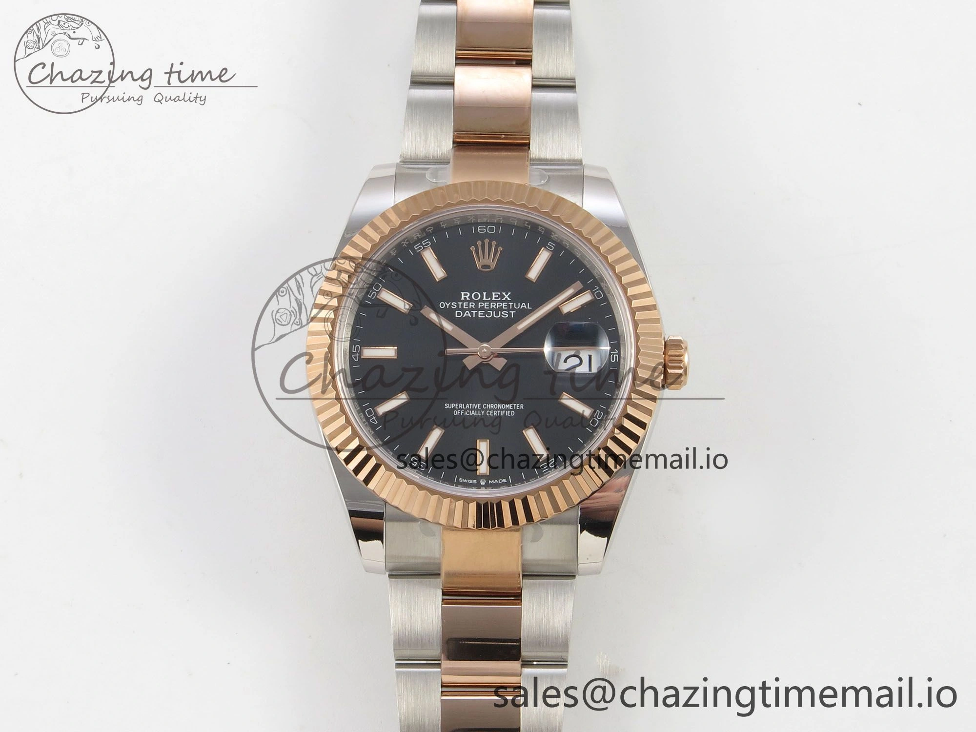 DateJust 41 126331 SS RG ARF 1:1 Best Edition Black Stick Dial on Oyster Bracelet SH3235 (Weighted)