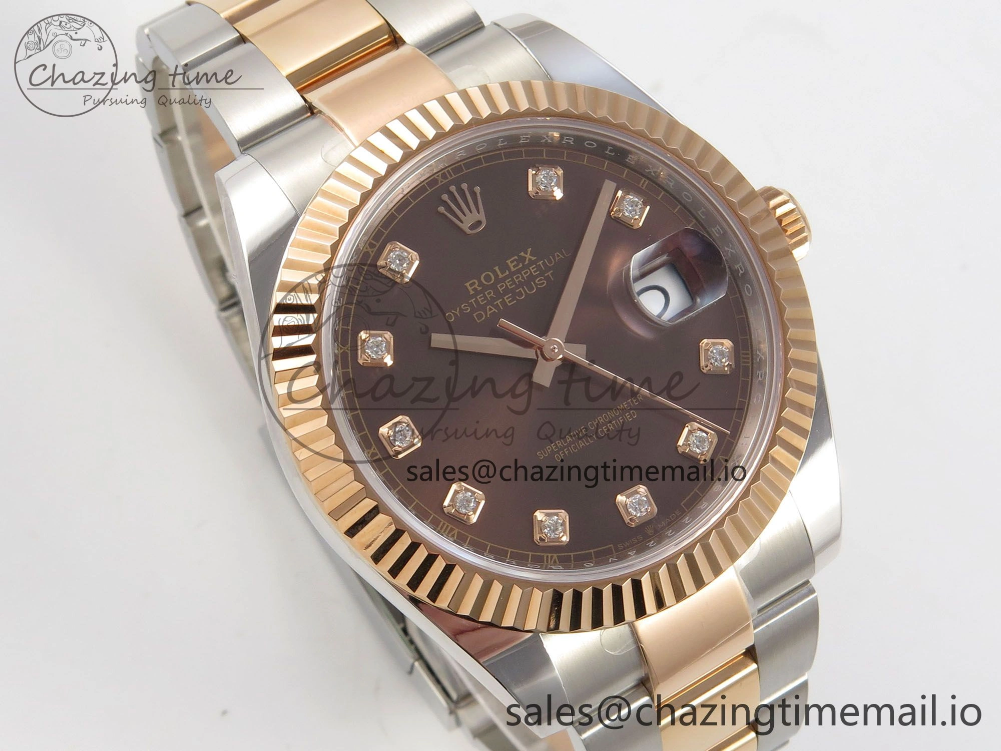 DateJust 41 126331 SS RG ARF 1:1 Best Edition Brown Diamonds Dial on Oyster Bracelet SH3235 (Weighted)