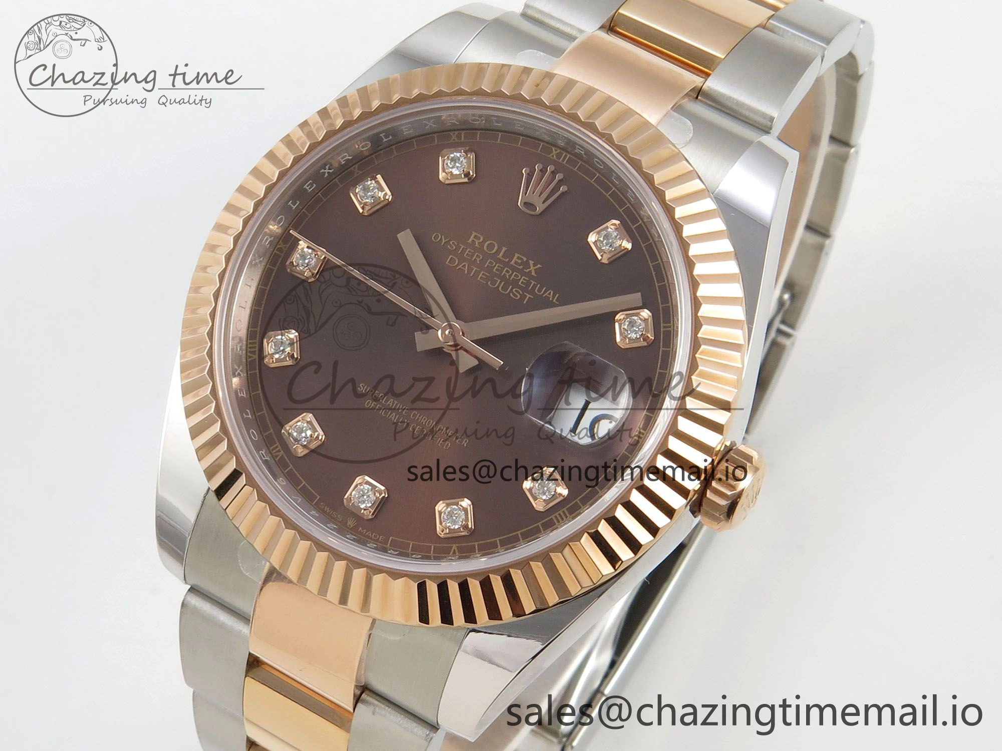 DateJust 41 126331 SS RG ARF 1:1 Best Edition Brown Diamonds Dial on Oyster Bracelet SH3235 (Weighted)