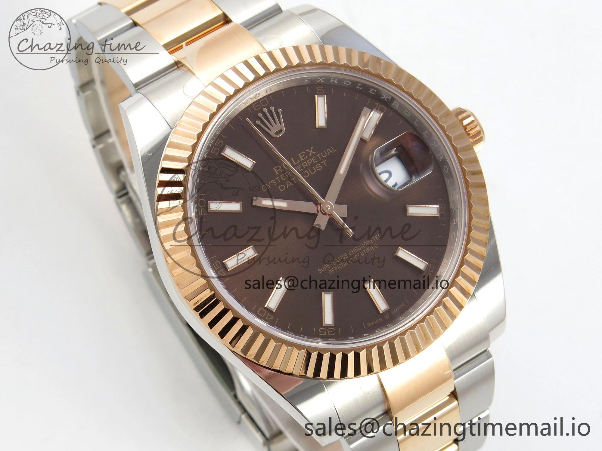 DateJust 41 126331 SS RG ARF 1:1 Best Edition Brown Stick Dial on Oyster Bracelet SH3235 (Weighted)