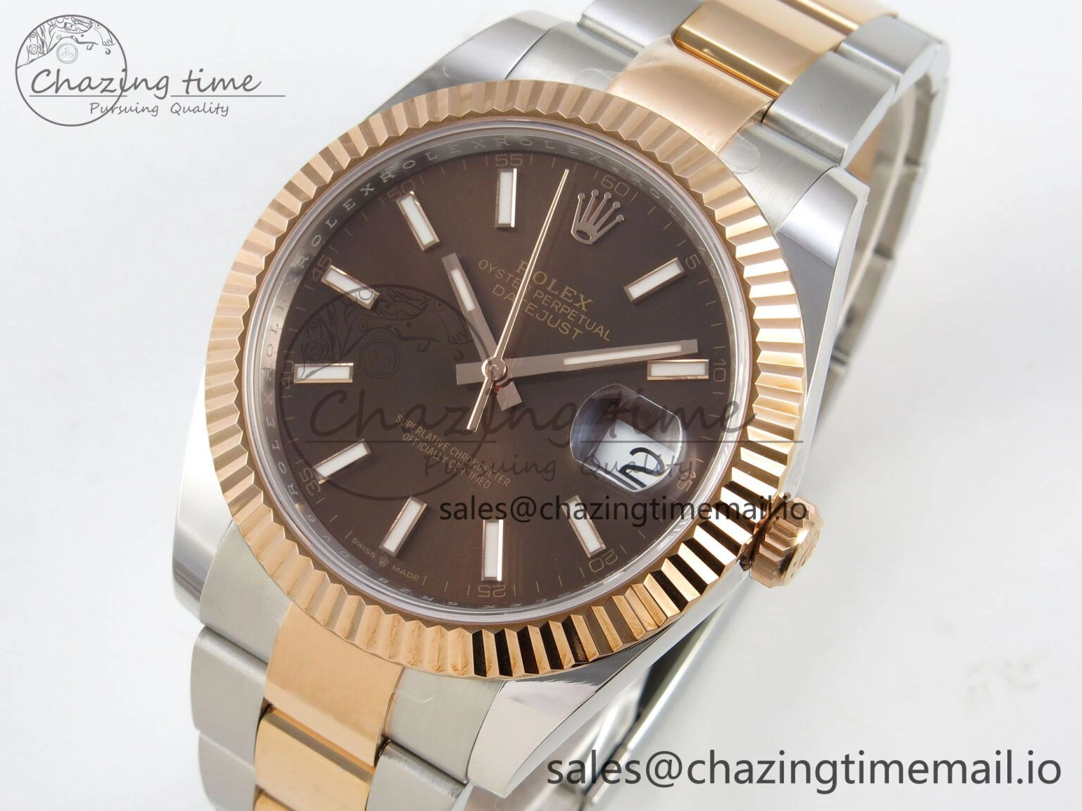 DateJust 41 126331 SS RG ARF 1:1 Best Edition Brown Stick Dial on Oyster Bracelet SH3235 (Weighted)