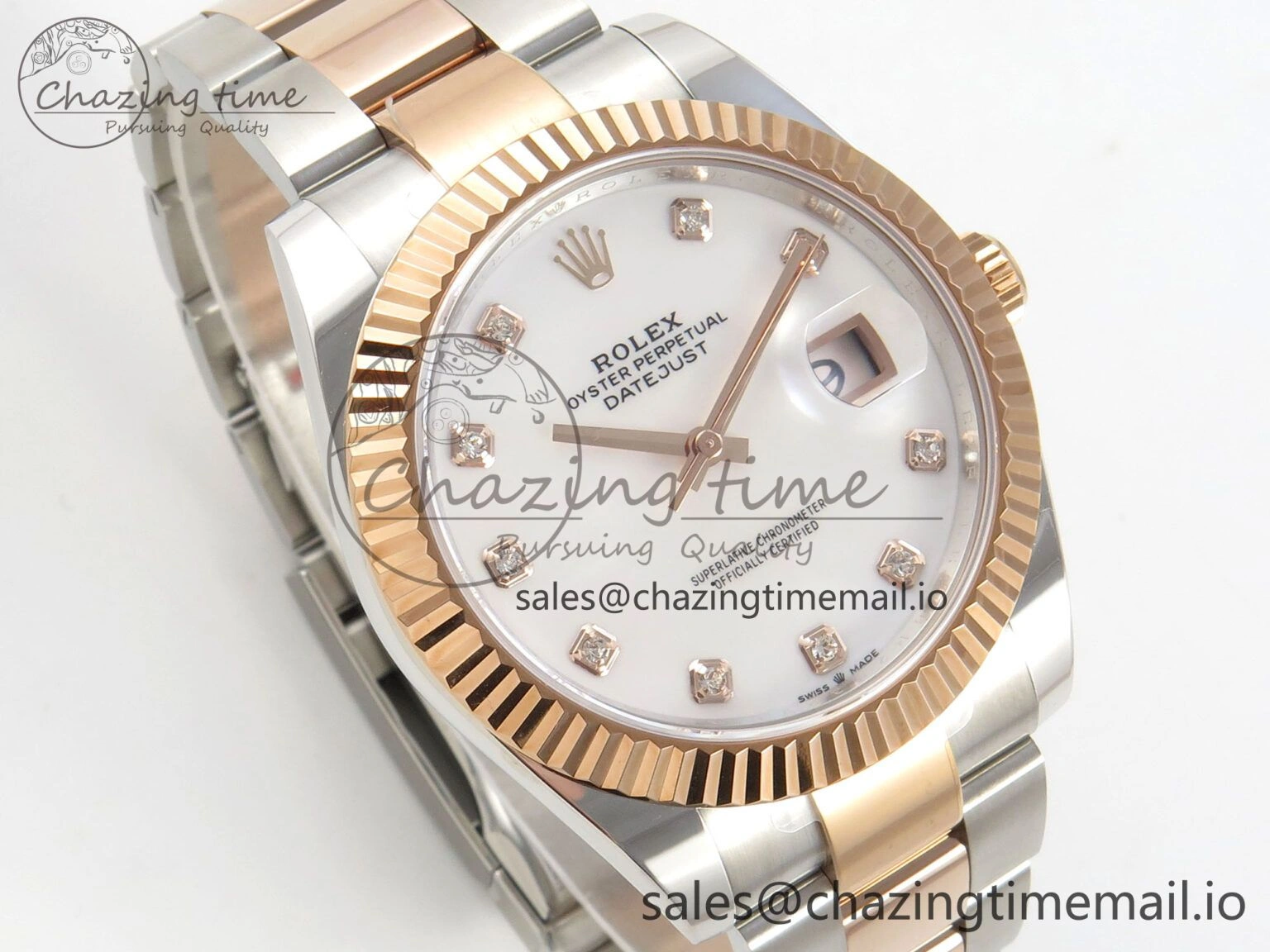 DateJust 41 126331 SS RG ARF 1:1 Best Edition White MOP Diamonds Dial on Oyster Bracelet SH3235 (Weighted)