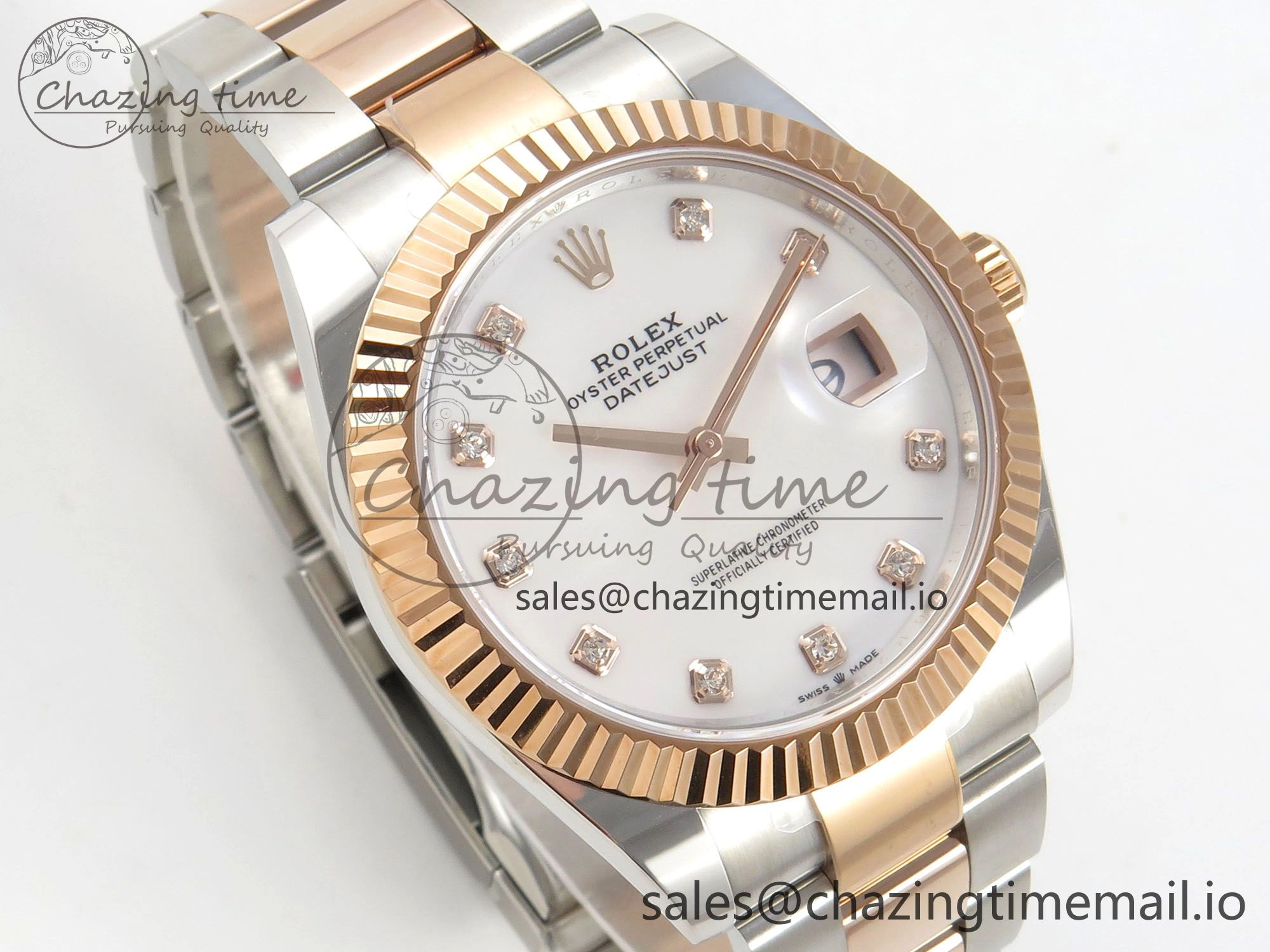 DateJust 41 126331 SS RG ARF 1:1 Best Edition White MOP Diamonds Dial on Oyster Bracelet SH3235 (Weighted)