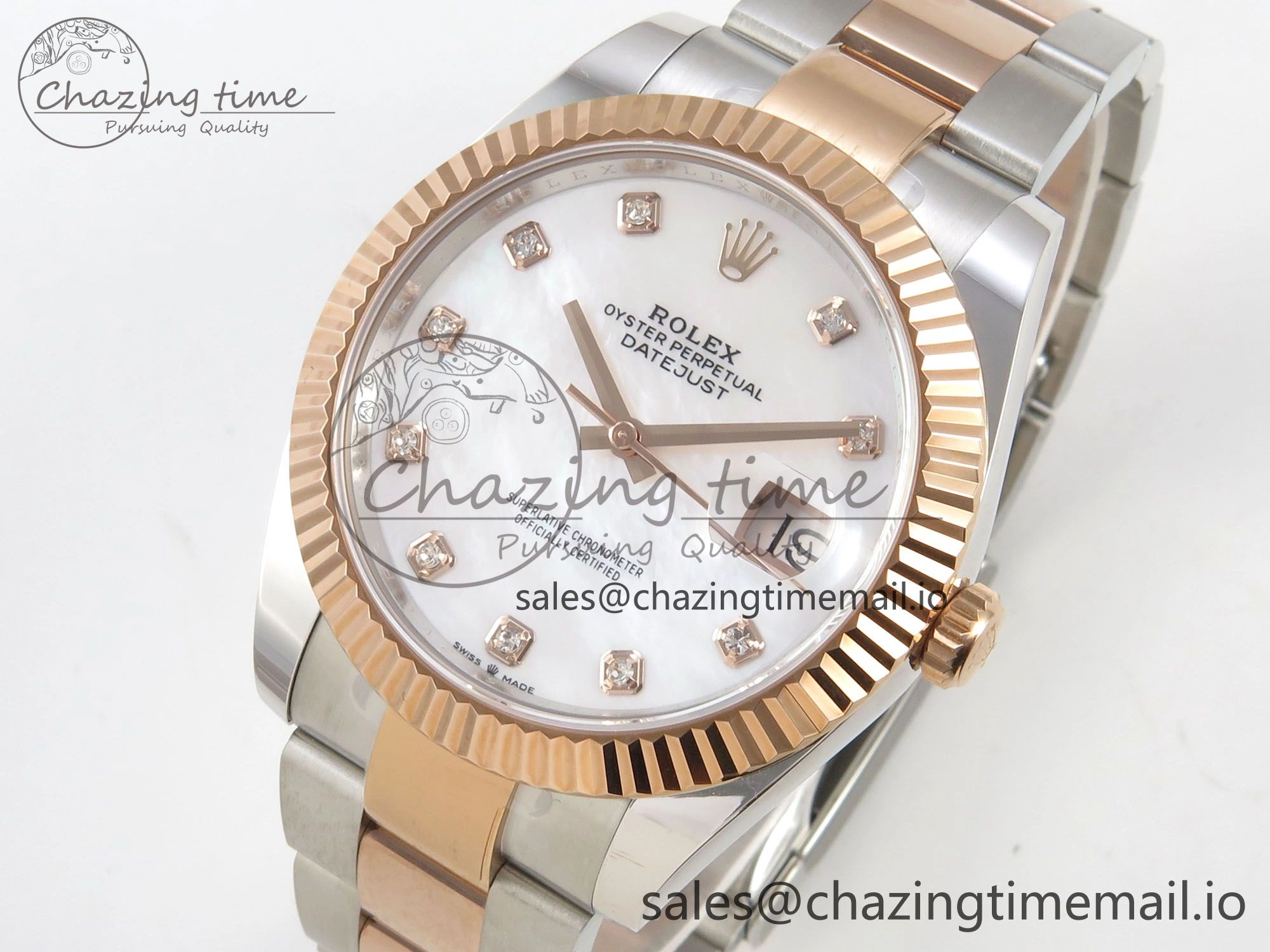 DateJust 41 126331 SS RG ARF 1:1 Best Edition White MOP Diamonds Dial on Oyster Bracelet SH3235 (Weighted)