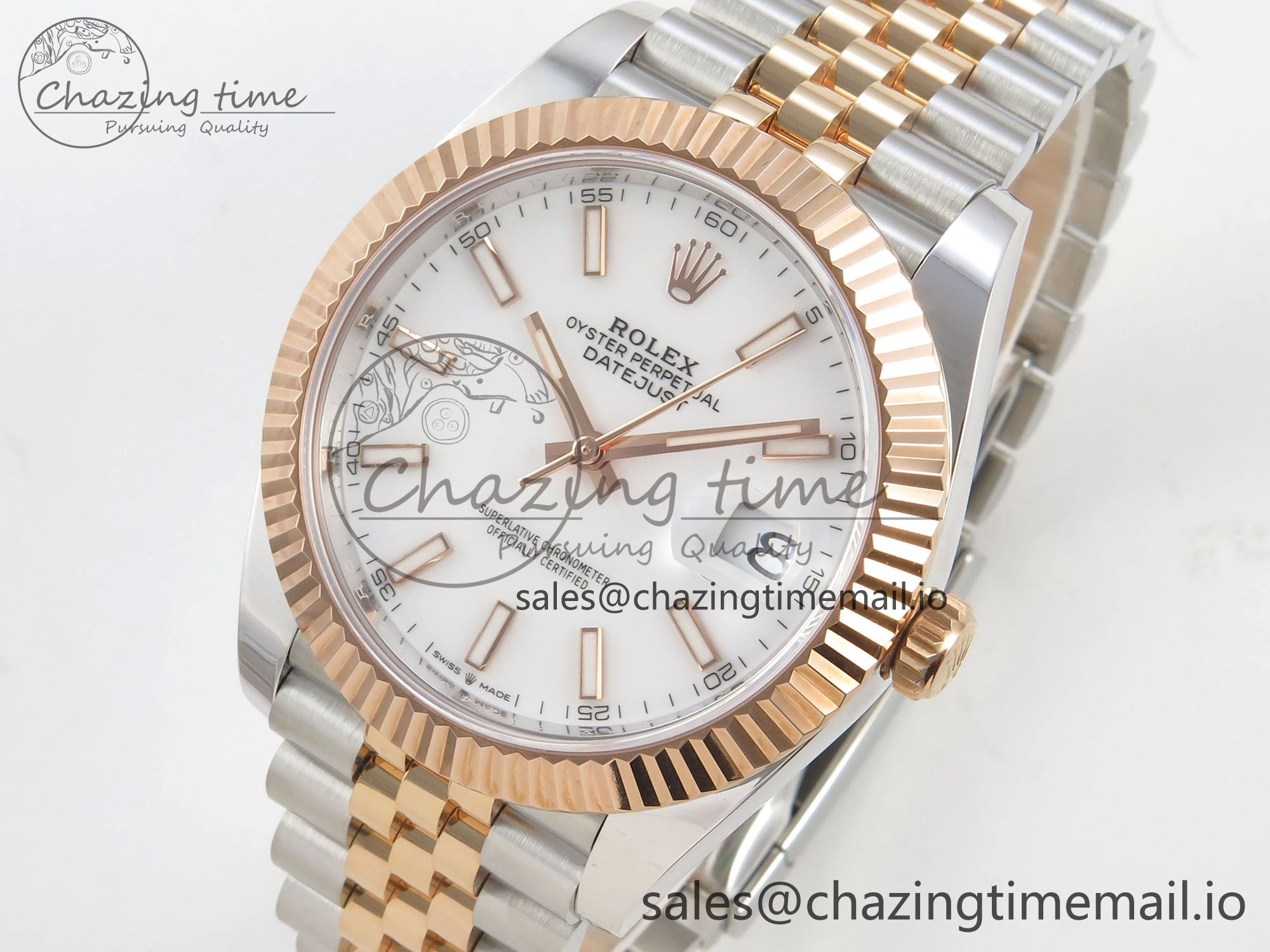 DateJust 41 126331 SS RG ARF 1:1 Best Edition White Stick Dial on Jubilee Bracelet SH3235 (Weighted)