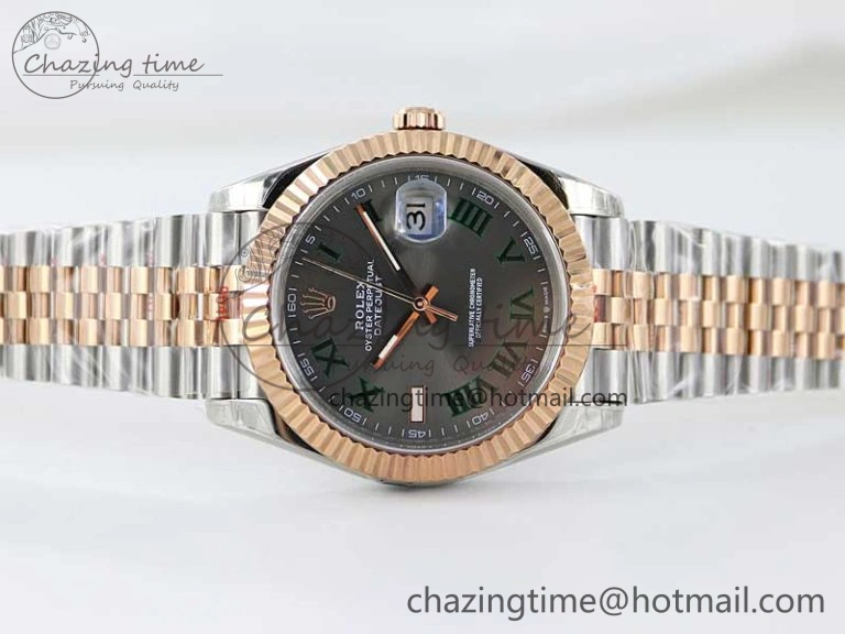 DateJust 41 126331 SS RG TWF 1:1 Best Edition 904L Steel Gray Dial Green Roman on SS RG Jubilee Bracelet VR3235