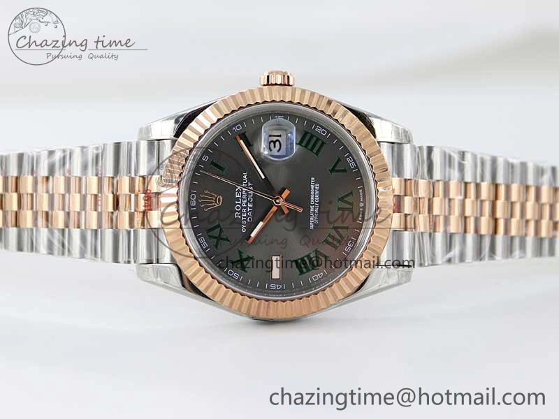 DateJust 41 126331 SS RG TWF 1:1 Best Edition 904L Steel Gray Dial Green Roman on SS RG Jubilee Bracelet VR3235