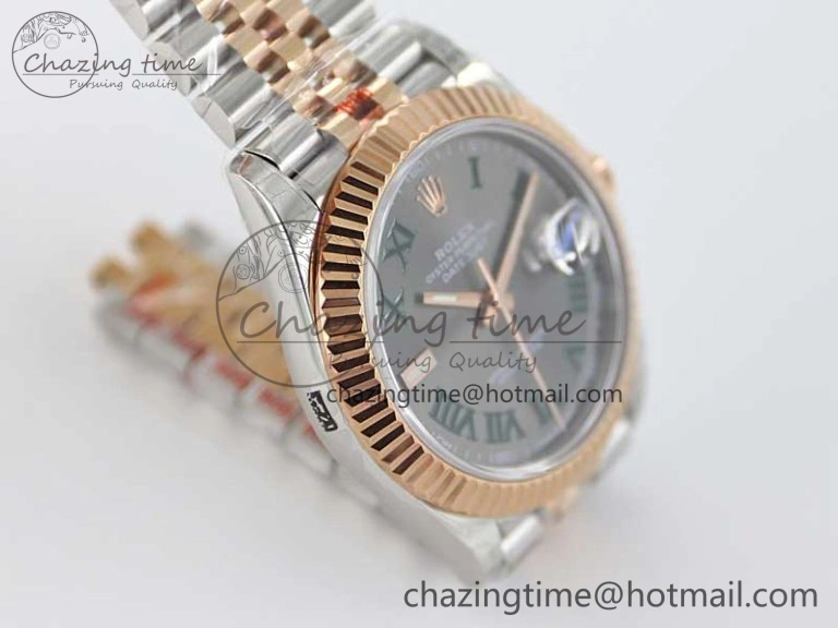 DateJust 41 126331 SS RG TWF 1:1 Best Edition 904L Steel Gray Dial Green Roman on SS RG Jubilee Bracelet VR3235
