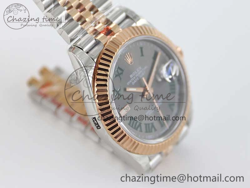 DateJust 41 126331 SS RG TWF 1:1 Best Edition 904L Steel Gray Dial Green Roman on SS RG Jubilee Bracelet VR3235