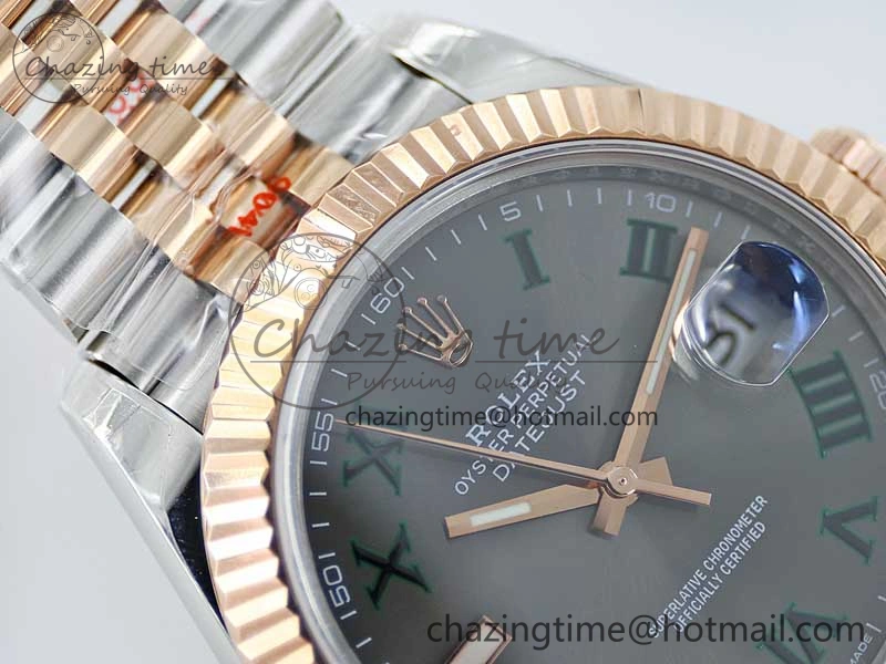 DateJust 41 126331 SS RG TWF 1:1 Best Edition 904L Steel Gray Dial Green Roman on SS RG Jubilee Bracelet VR3235