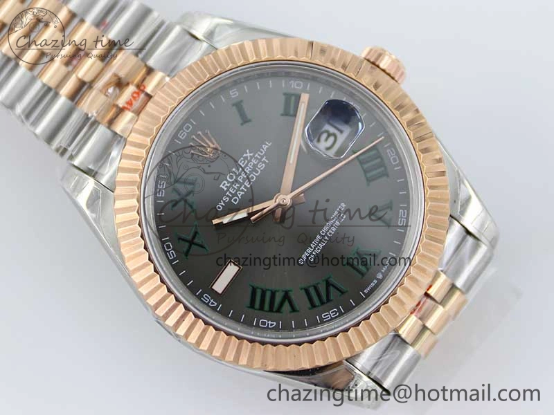 DateJust 41 126331 SS RG TWF 1:1 Best Edition 904L Steel Gray Dial Green Roman on SS RG Jubilee Bracelet VR3235