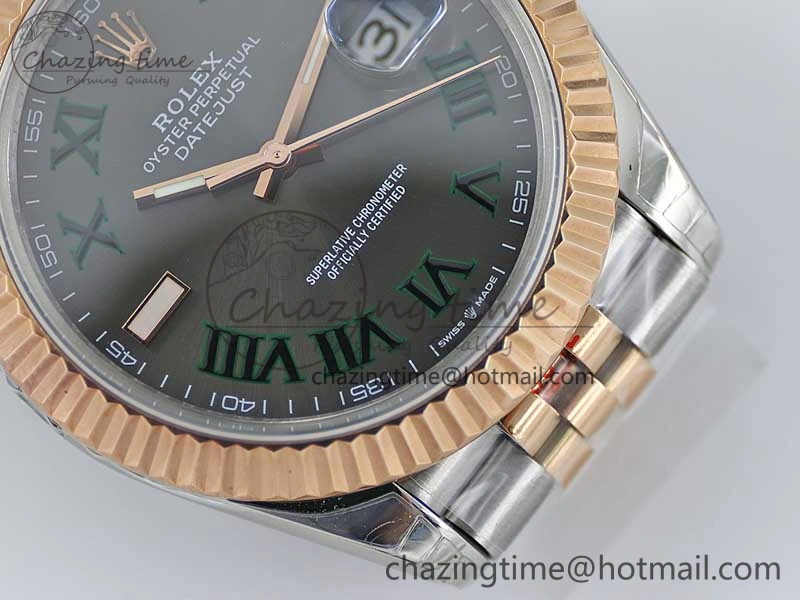 DateJust 41 126331 SS RG TWF 1:1 Best Edition 904L Steel Gray Dial Green Roman on SS RG Jubilee Bracelet VR3235