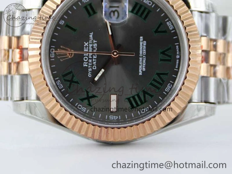 DateJust 41 126331 SS RG TWF 1:1 Best Edition 904L Steel Gray Dial Green Roman on SS RG Jubilee Bracelet VR3235