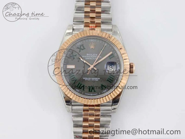 DateJust 41 126331 SS RG TWF 1:1 Best Edition 904L Steel Gray Dial Green Roman on SS RG Jubilee Bracelet VR3235