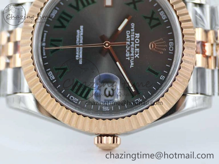 DateJust 41 126331 SS RG TWF 1:1 Best Edition 904L Steel Gray Dial Green Roman on SS RG Jubilee Bracelet VR3235