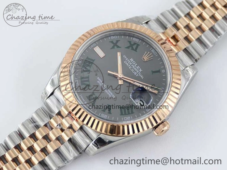 DateJust 41 126331 SS RG TWF 1:1 Best Edition 904L Steel Gray Dial Green Roman on SS RG Jubilee Bracelet VR3235