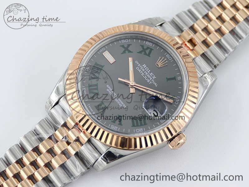 DateJust 41 126331 SS RG TWF 1:1 Best Edition 904L Steel Gray Dial Green Roman on SS RG Jubilee Bracelet VR3235