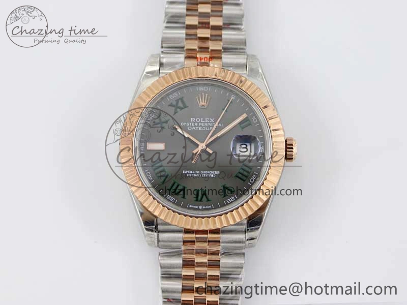 DateJust 41 126331 SS RG TWF 1:1 Best Edition 904L Steel Gray Dial Green Roman on SS RG Jubilee Bracelet VR3235
