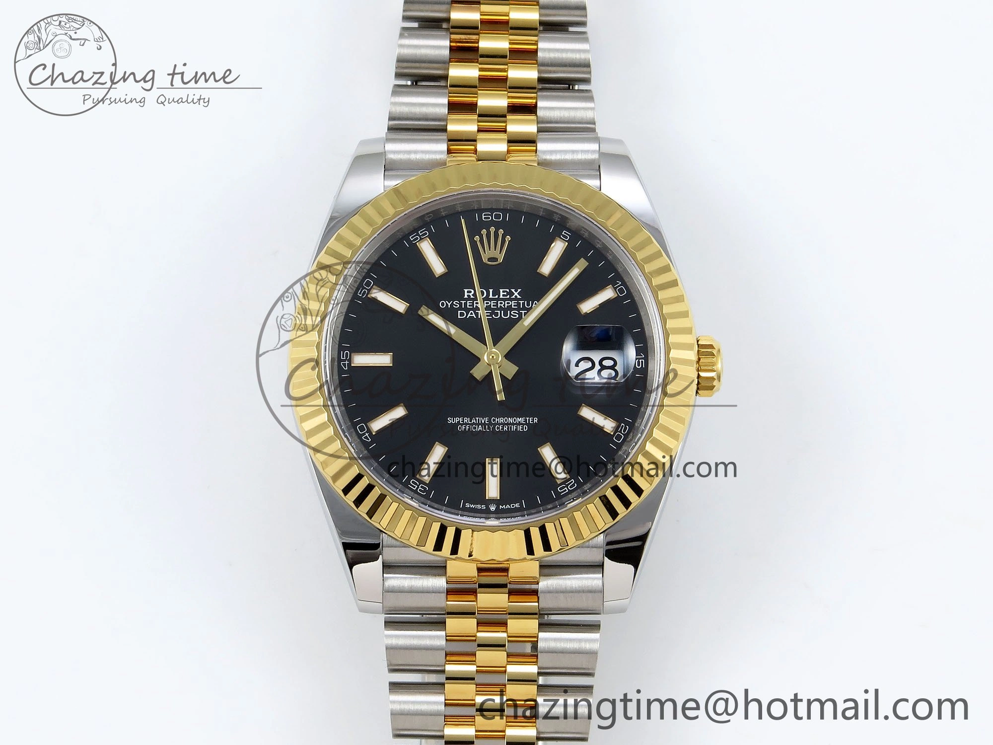 DateJust 41 126333 Clean 1:1 Best Edition 904L Steel Black Stick Dial on SS YG Jubilee Bracelet VR3235