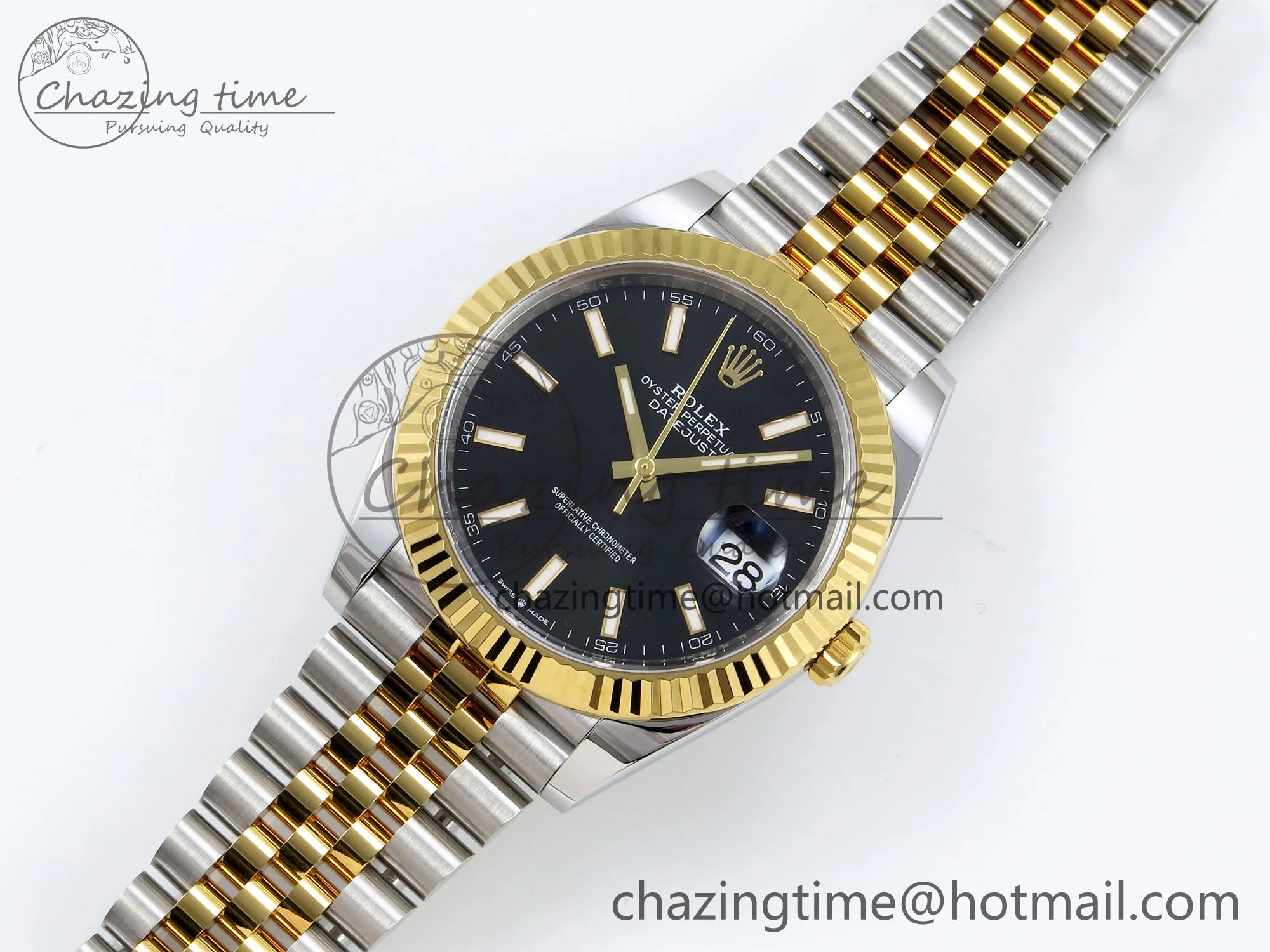 DateJust 41 126333 Clean 1:1 Best Edition 904L Steel Black Stick Dial on SS YG Jubilee Bracelet VR3235