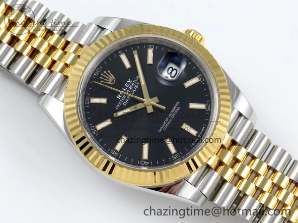 DateJust 41 126333 Clean 1:1 Best Edition 904L Steel Black Stick Dial on SS YG Jubilee Bracelet VR3235