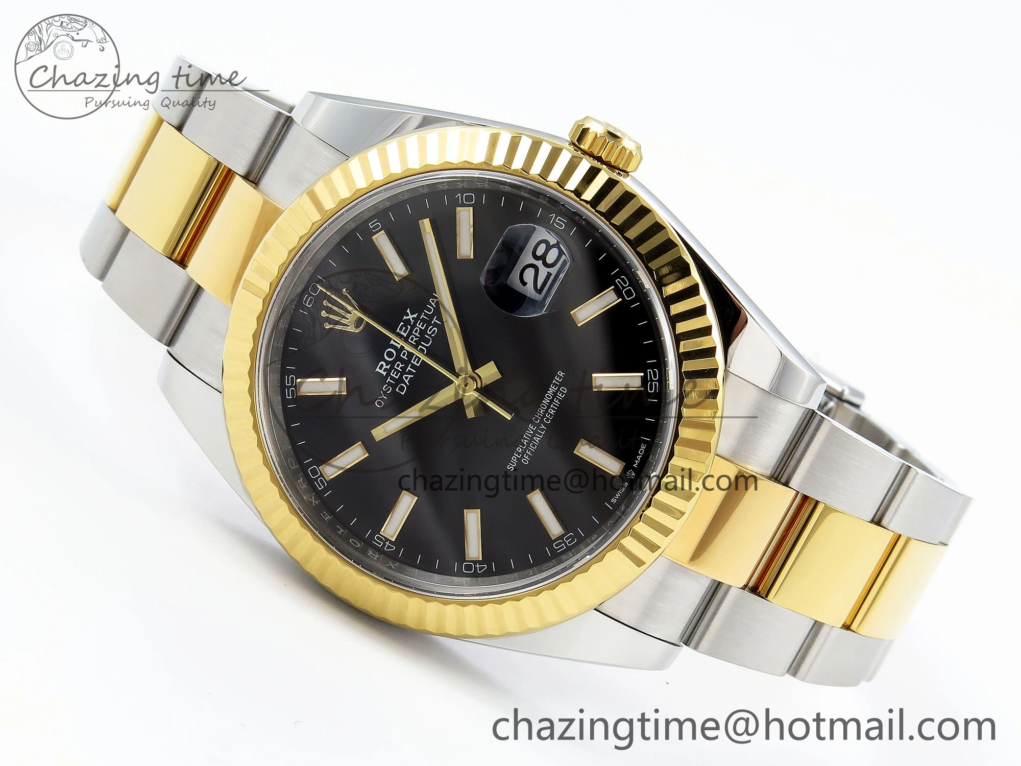 DateJust 41 126333 Clean 1:1 Best Edition 904L Steel Black Stick Dial on SS YG Oyster Bracelet VR3235