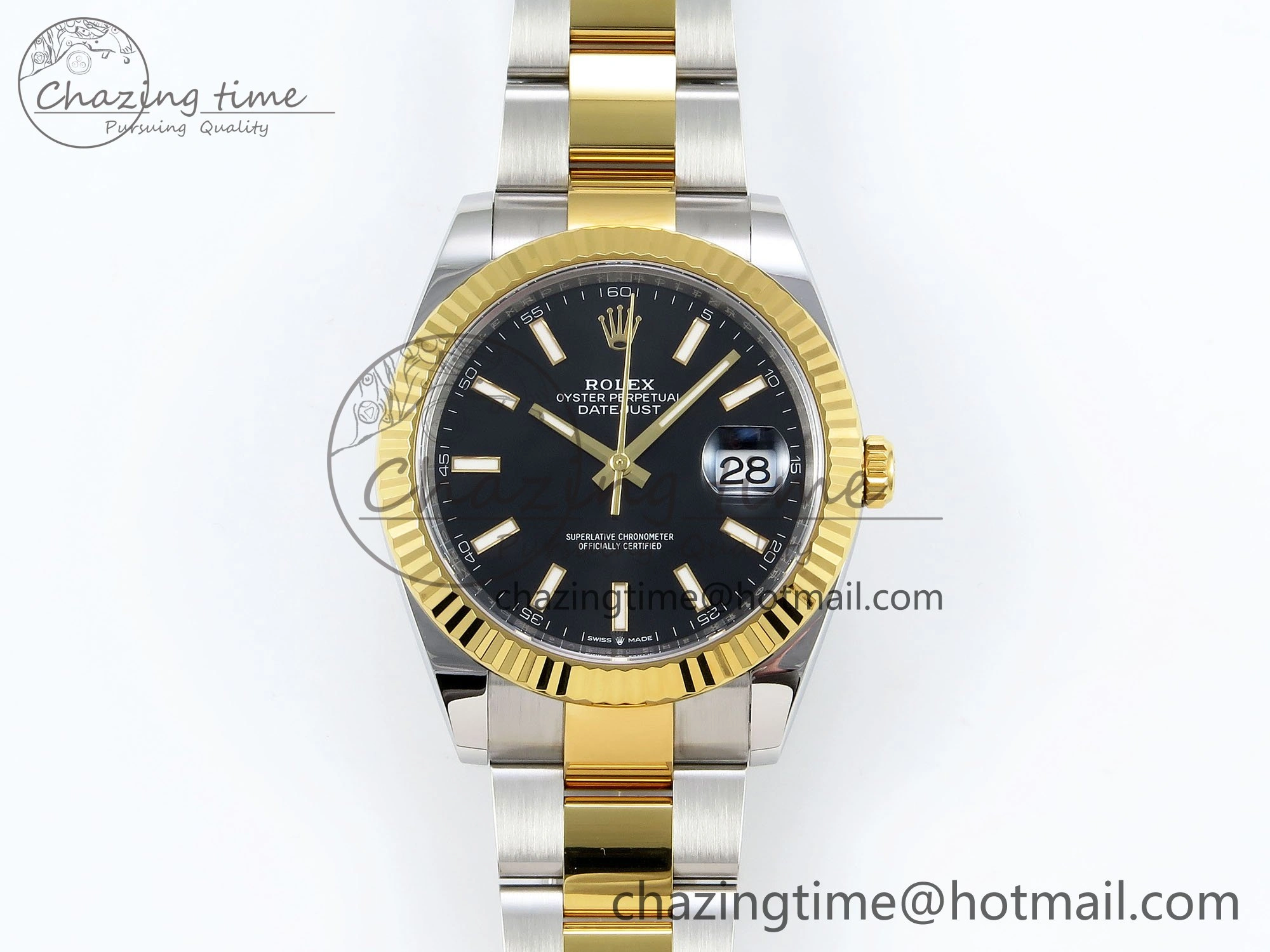 DateJust 41 126333 Clean 1:1 Best Edition 904L Steel Black Stick Dial on SS YG Oyster Bracelet VR3235