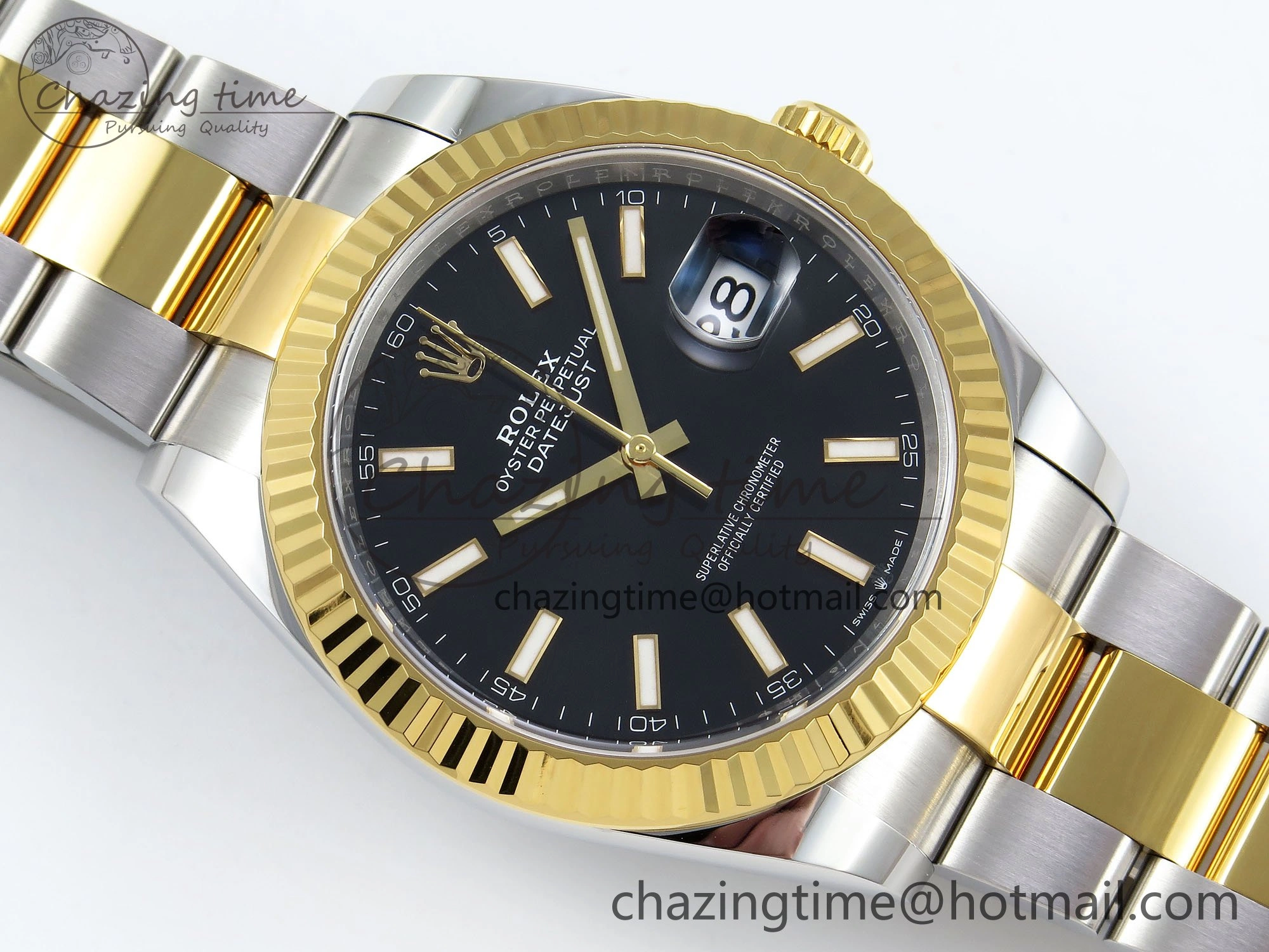 DateJust 41 126333 Clean 1:1 Best Edition 904L Steel Black Stick Dial on SS YG Oyster Bracelet VR3235