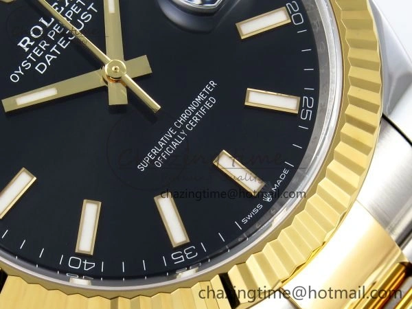 DateJust 41 126333 Clean 1:1 Best Edition 904L Steel Black Stick Dial on SS YG Oyster Bracelet VR3235