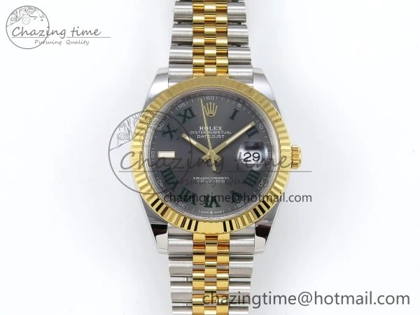 DateJust 41 126333 Clean 1:1 Best Edition 904L Steel Gray Dial Green Roman Marker on SS YG Jubilee Bracelet VR3235