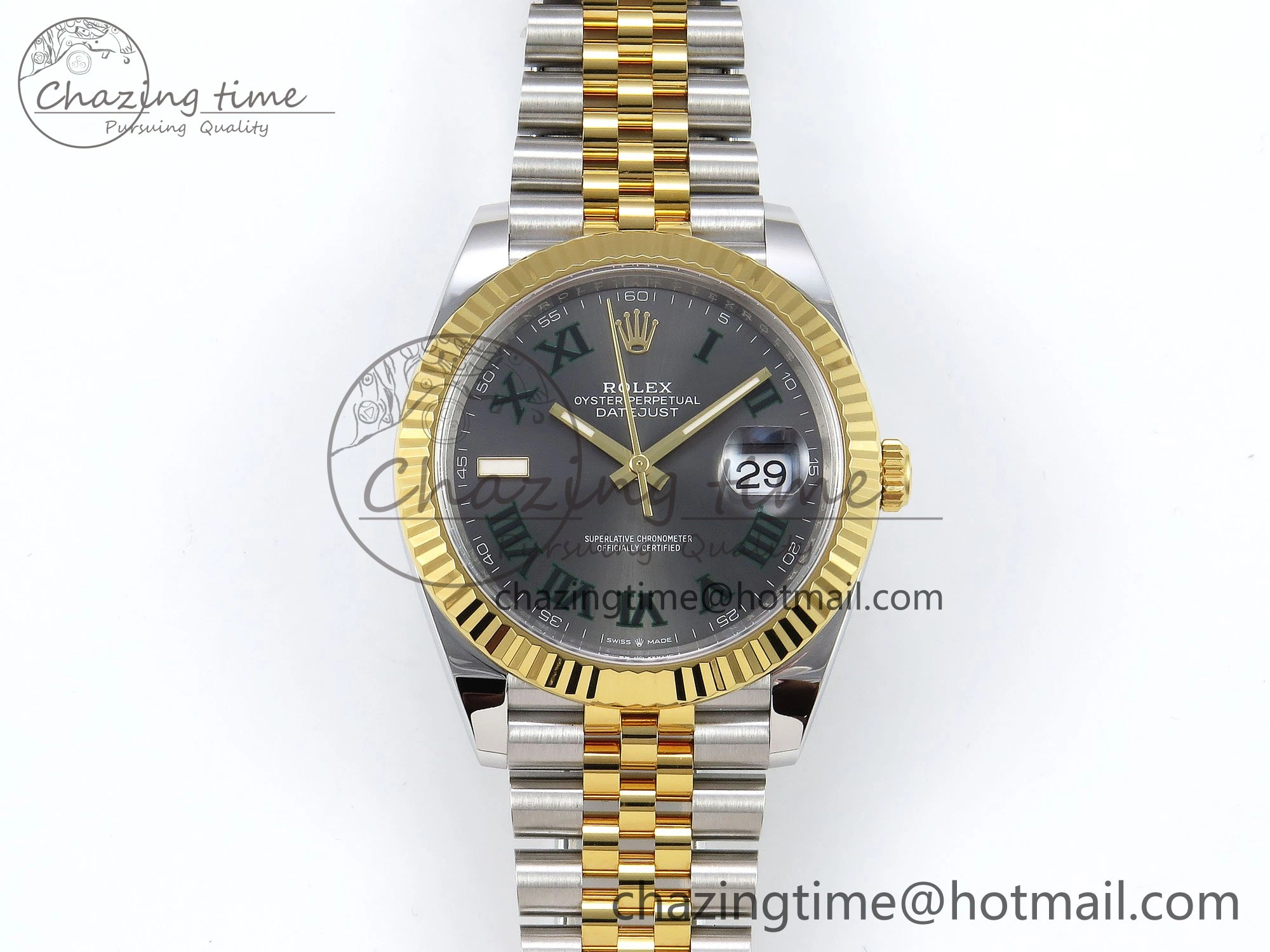 DateJust 41 126333 Clean 1:1 Best Edition 904L Steel Gray Dial Green Roman Marker on SS YG Jubilee Bracelet VR3235