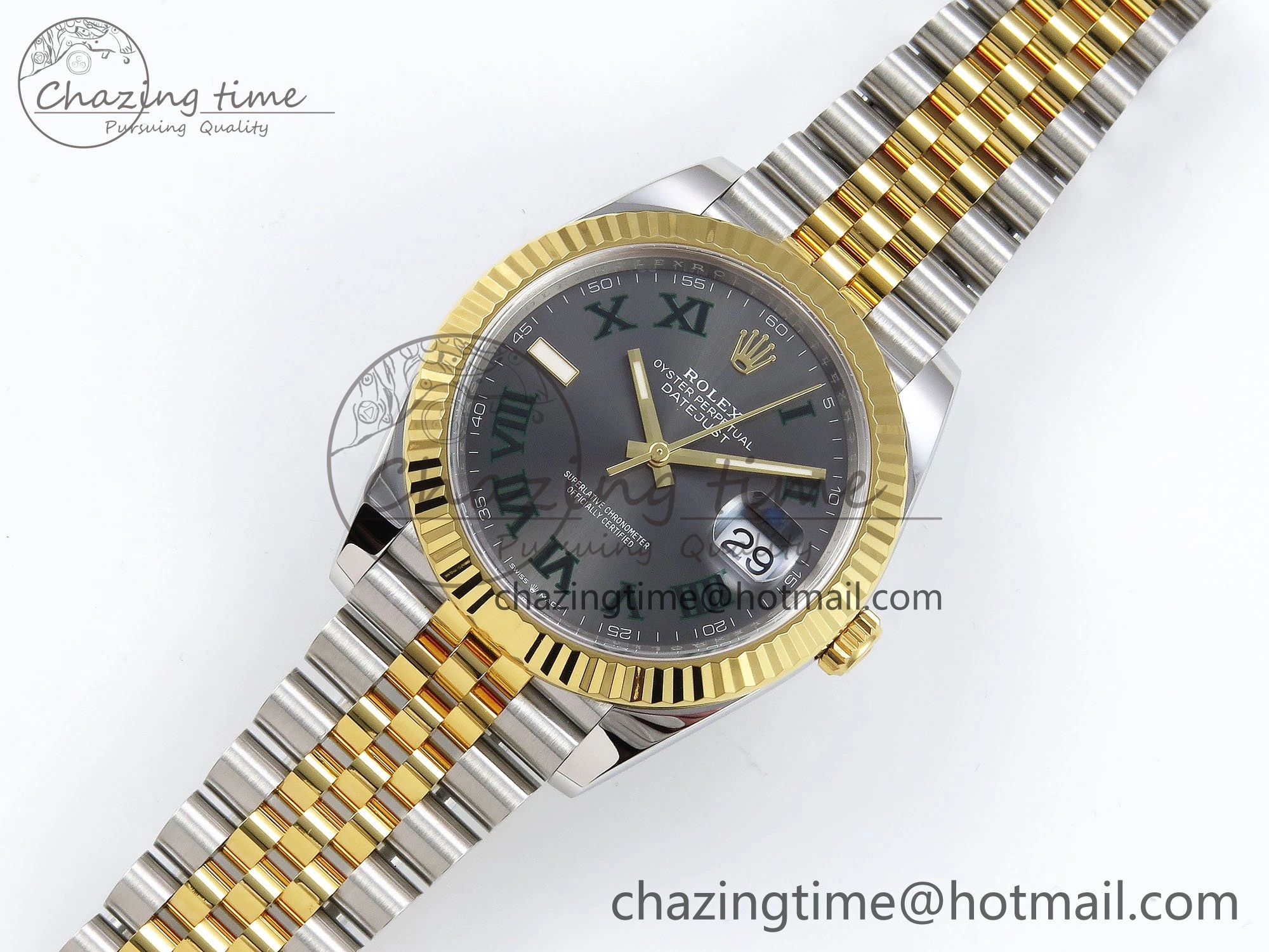 DateJust 41 126333 Clean 1:1 Best Edition 904L Steel Gray Dial Green Roman Marker on SS YG Jubilee Bracelet VR3235
